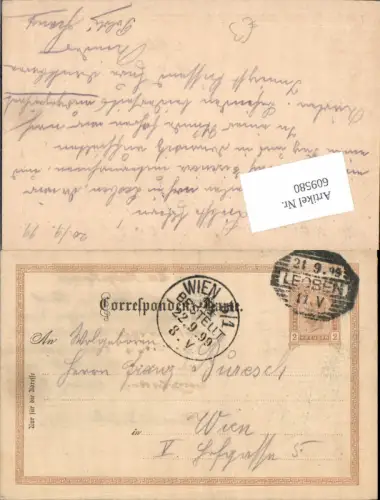 609580,Stempel Leoben n. Wien 5 Margareten 1899 Ganzsache