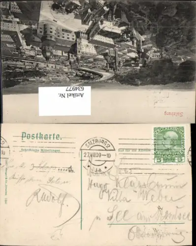 634977,Stempel Salzburg an Villa Weber See an Mondsee 1909
