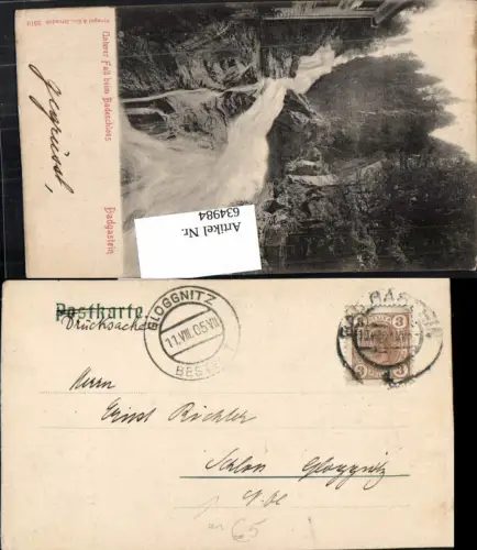 634984,Stempel Badgastein n. Schloss Gloggnitz Stp. Gloggnitz Bestellt 1905