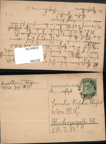 652760,Stempel Bratelsbrunn in Mähren Ganzsache n. Wien Březí u Mikulova Südmähren