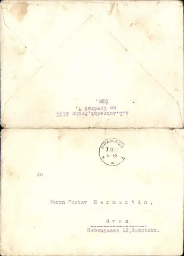 591951,Brief m. Inhalt Gustav Hermentin aus Waidhofen an der Ybbs in Prag n. Graz