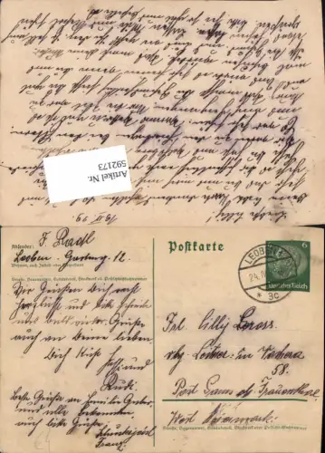 592173,Postkarte Stempel 1939 Leoben n. Gams Frauenthal