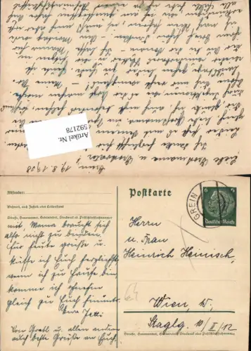 592178,Postkarte Stempel Grein n. Wien Rudolfsheim Fünfhaus 15