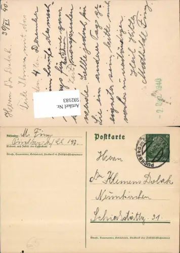 592183,Postkarte Stempel Puchberg am Schneeberg n. Neunkirchen 1940