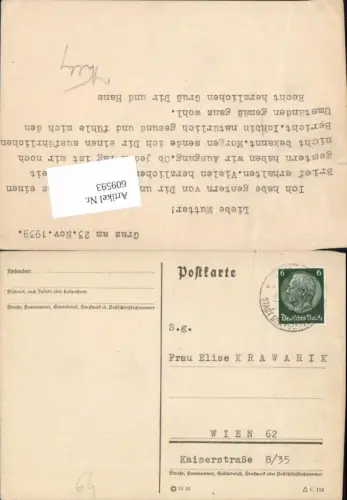 609593,Stempel Graz n. Wien 62 Kaiserstraße 1939 Postkarte
