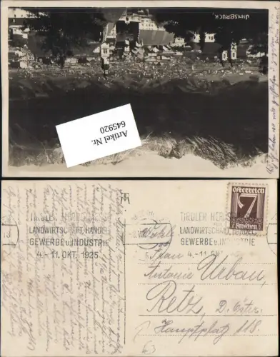 Stempel Tiroler Landwirtschaft Handel Gewerbe Industrie 1925 Ausstellung n. Retz