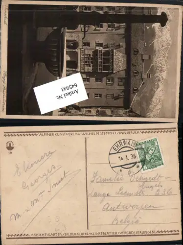 645941,Stempel Ehrwald n. Antwerpen Belgien 1936