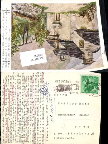 615330,Künstler AK E. Pasche Am Weinberg an Philipp Munk Wien