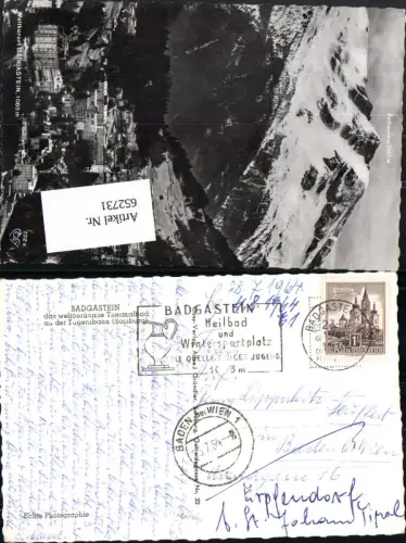 652731,Stempel Badgastein Irrläufer Baden Wien Erpfendorf St. Johann in Tirol