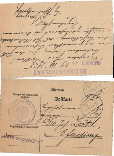 60159,Postkarte Gmunden Bezirksschulrat Stempel 1925