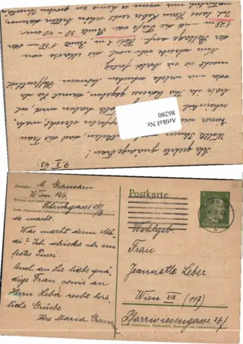 86280,Ganzsache Wien 68 1943