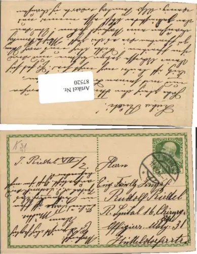 87520,Ganzsache 5 Heller Wien 62 gel 1916