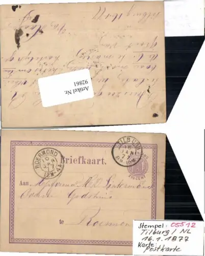 92861,Postkarte Tilburg n. Roermond 1877