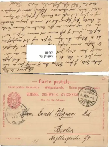 93340,Postkarte Lausanne n. Berlin 1899