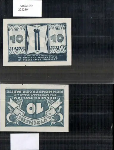 228239,seltener Gutschein 10 Heller Reichenberg Liberec Reichenberger Messe 1922
