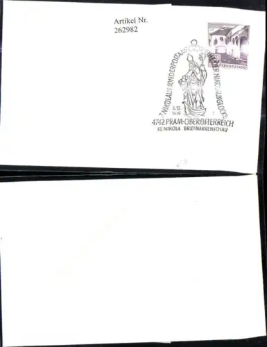 262982,Kuvert Stempel St Nikola 5. Nikolaus Sonderpostamt Weihe d. Nikolausglocke Briefmarkenschau Pram OÖ