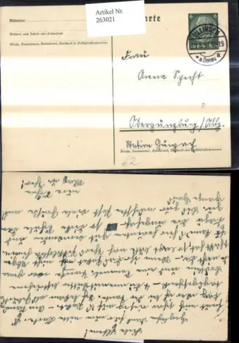 263021,Ganzsache Stempel Dillingen a. d. Donau 1937