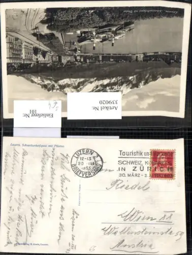 339020,Stempel Briefversand Luzern Touristik u. Verkehr Schweiz Kongress Zürich 1933