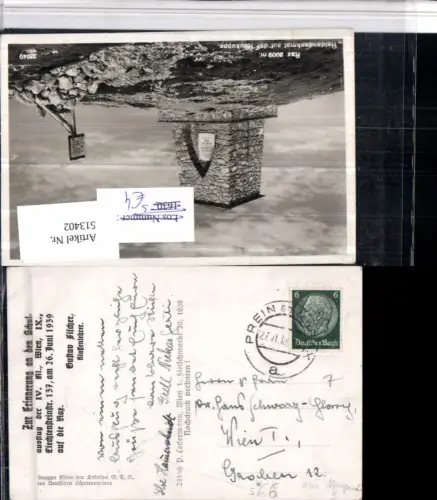 513402,Stempel Prein an d. Rax Schulausflug der 4. Klasse Wien 1939