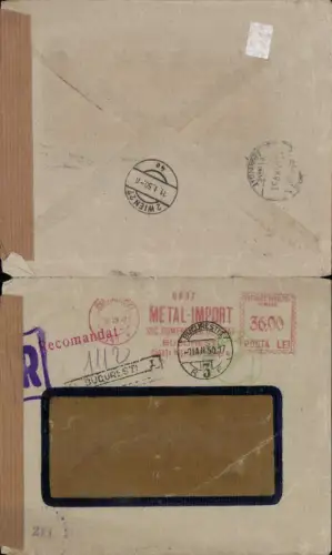 536792,Brief Zensur 1950 Bukarest Bulgarien Bucuresti Reko Einschreiben Reko