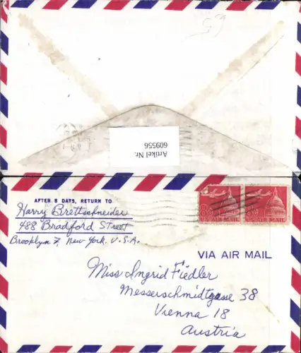 609556,Stempel Luftpost Air Mail New York Brooklyn USA ienna Währing