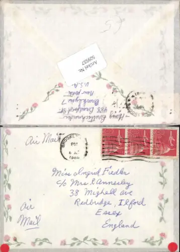 609557,Stempel Luftpost Air Mail New York Brooklyn USA to Vienna Währing