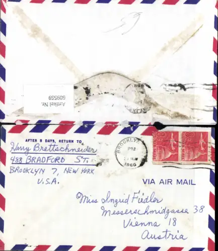 609559,Stempel Luftpost Air Mail New York Brooklyn USA n. Wien Vienna