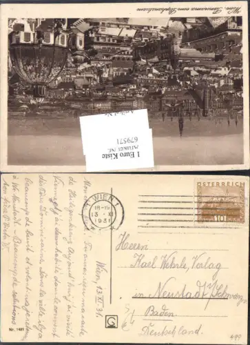 679571 Stempel Wien an Verlag Karl Wehrle Neustadt Schwarzwald Baden 1931