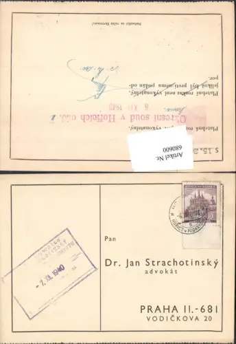 680600 Brief Rechtsanwalt Jan Strachotinsky Prag Praha Stp. Horschitz Horice v Podkrkonosi