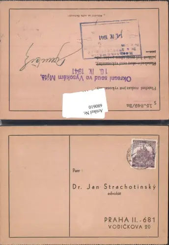 680610 Brief Rechtsanwalt Jan Strachotinsky Prag Praha Stp. Hohenmauth