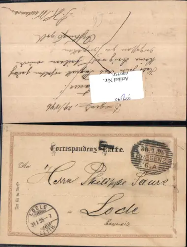 699750 Stempel Correspondenz Karte Bregenz n. Locle Schweiz 1896