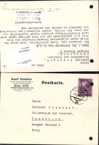 699752 Stempel Karl Stadler Fabrik Wien Hernals Geschäftspostkarte