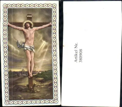380908,Andachtsbild Heiligenbildchen Jesus am Kreuz Dornenkrone Vatikan i. Hintergrund Rom