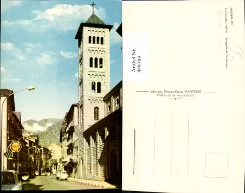 449789,Andorra Les Escaldes Straßenansicht Kirche Shell Tankstelle