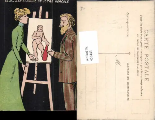 453443,Künstler Ak Maler Künstler Frau v. Staffelei Akt Humor Spruch
