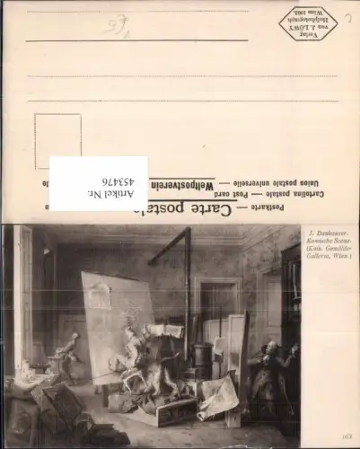 453476,J. Danhauser Komische Scene Maler Künstler stürzt i. Bild Hund pub J. Löwy 163