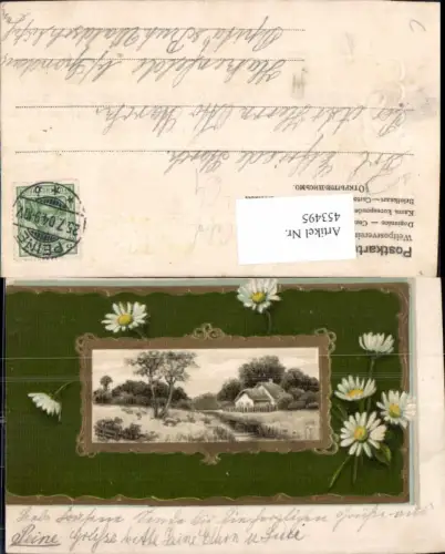 453495,Präge Litho Bild Gemälde i. Rahmen Landschaft Blumen Maler Künstler