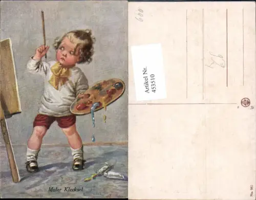 453510,Künstler Ak Maler Klecksel Künstler Kind Farbpalette