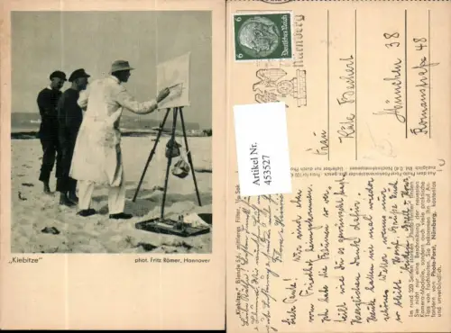 453527,Fotokunst Fritz Römer Kiebitze Maler Künstler am Strand Staffelei