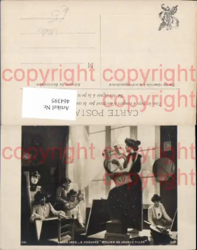 464395,Künstler Ak A. Edouard Atelier de Jeunes Filles Frau Model Harfe Maler Künstler