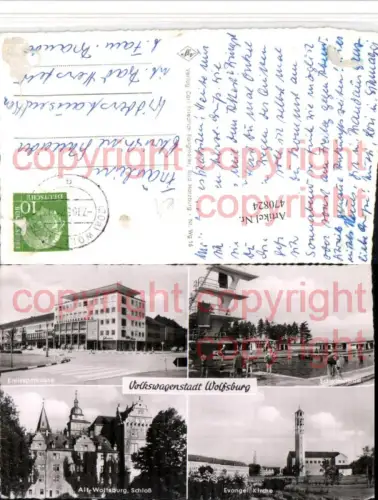 470824,Wolfsburg Schwimmbad Schloss Sparkasse Ev. Kirche Mehrbildkarte