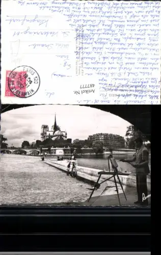 487777,Foto Ak Paris Maler Künstler Staffelei Fischer Notre Dame in Hintergrund