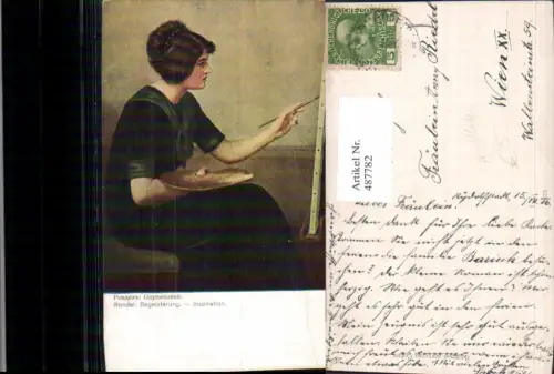 487782,Künstler Ak Rondel Begeisterung Frau als Maler Künstler Farbpalette