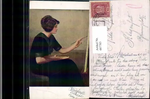 487783,Künstler Ak Rondel Begeisterung Frau als Maler Künstler Farbpalette