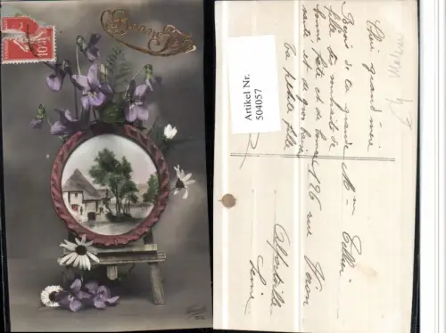 504057,Bonne Fete Staffelei Beruf Bild Gemälde Blumen Veilchen