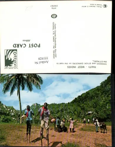 351928,Haiti West Indies Voodoo and Stick Dancers on the road to Citadel Volkstypen Stelzen