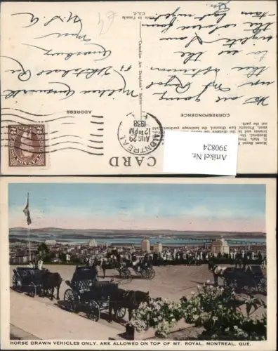 390824,Canada Quebec Montreal Horse Drawn Vehicles on Top of Mount Royal Kutschen