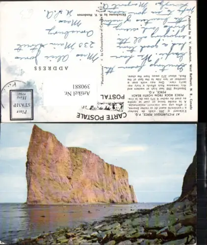 390881,Canada Quebec Perce Rock from North Beach Felsen Küste