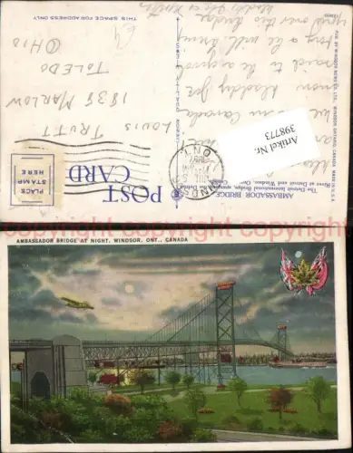 398773,Ontario Windsor Ambassador Bridge at night Brücke Flugzeug