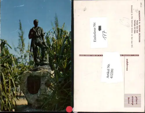 412281,Cuba Santiago de Cuba Parque San Juan Monumento al Soldado Americano Statue